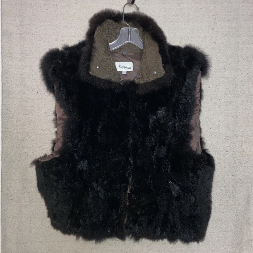 Vintage Alan Michaels Opossum Genuine Fur Winter Vest Black Brown Women’s L